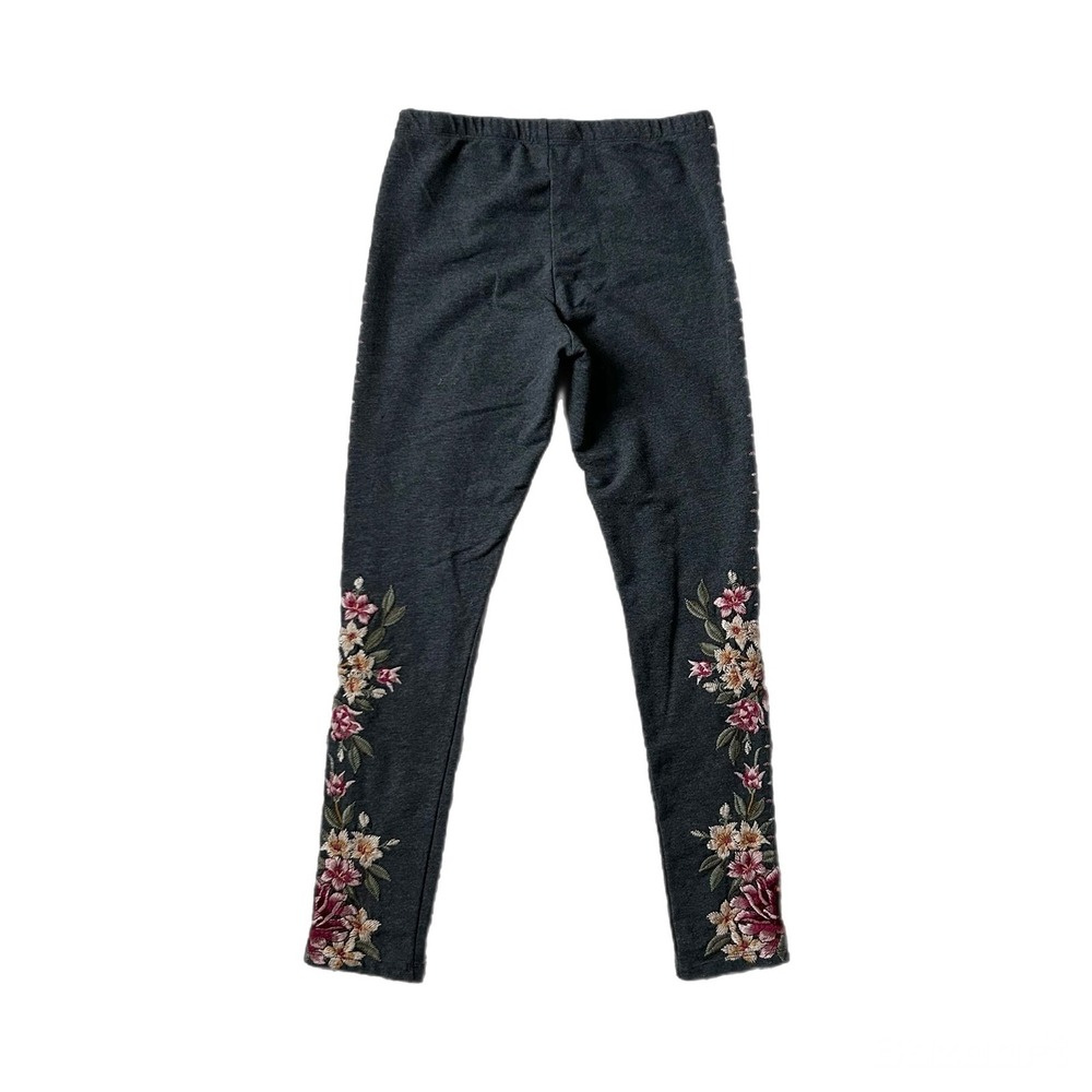 Johnny Was Gray Floral Embroidered Leggings Charcoal Cotton Lycra Size Small - Picture 4 of 8